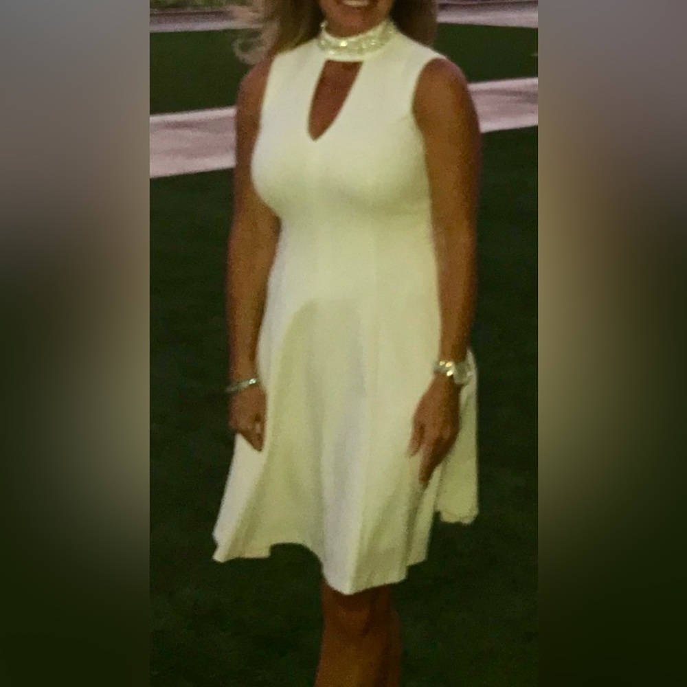 Calvin Klein Ivory Jeweled Neck Sleeveless Dress